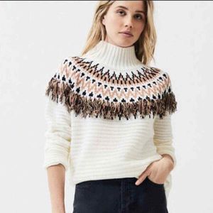 MINKPINK White and Brown Turtleneck Sweater
